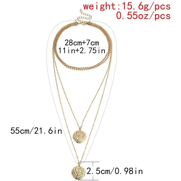 Dainty Round Pendant Layered Chain Necklace Gold - Picture 5 of 6